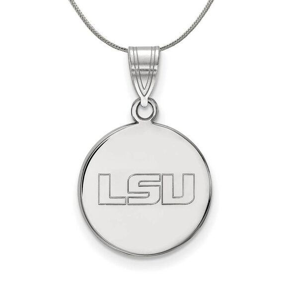 Sterling Silver Louisiana State Medium Disc Necklace - 24 Inch